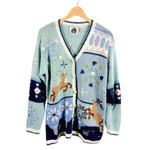 Storybook Knits Hand Knits Holiday Christmas Novelty Cardigan Medium, Heavy Knit